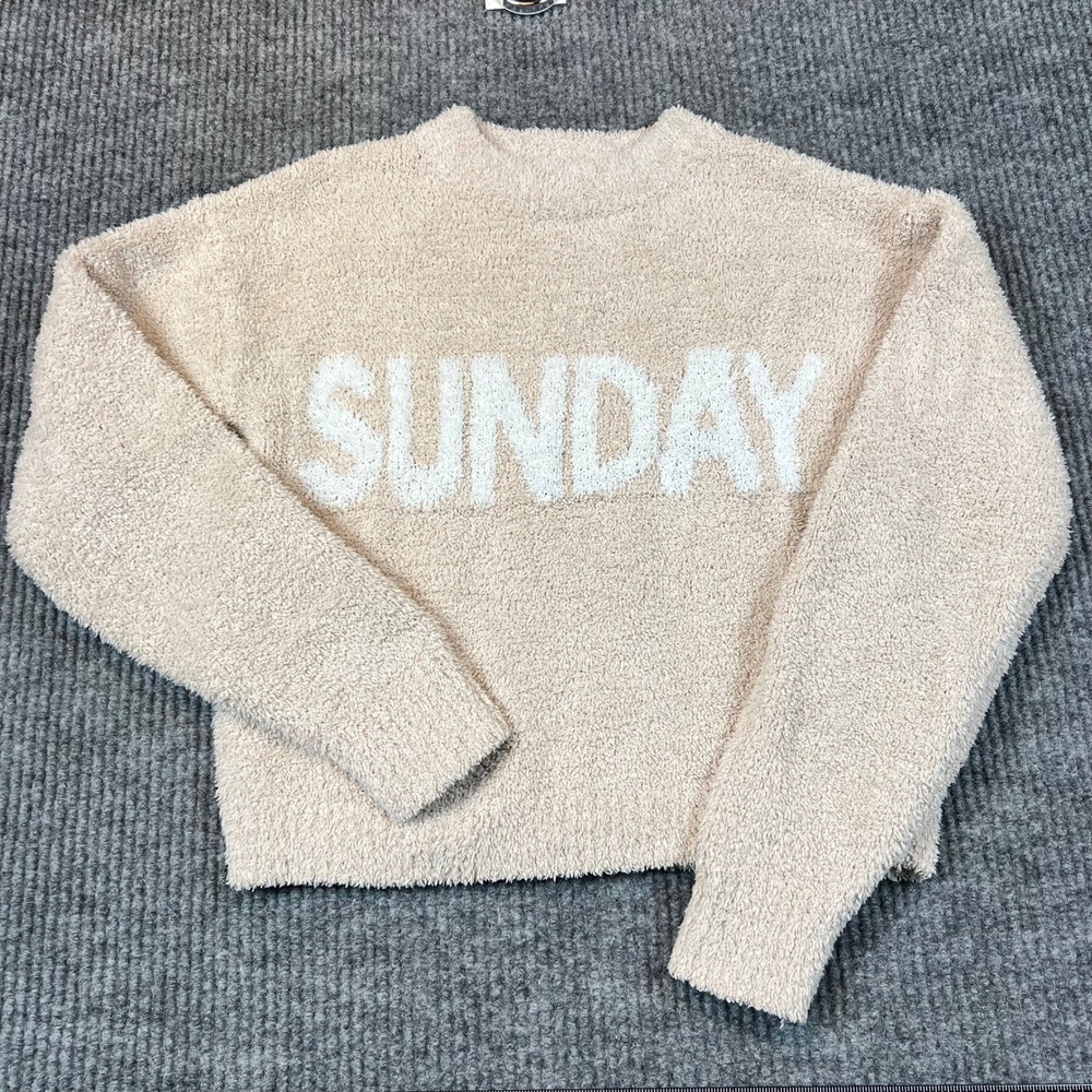 Hippie Rose Sunday Graphic Sweater Polyester Fuzzy Cream Cozycore Minimalist XS